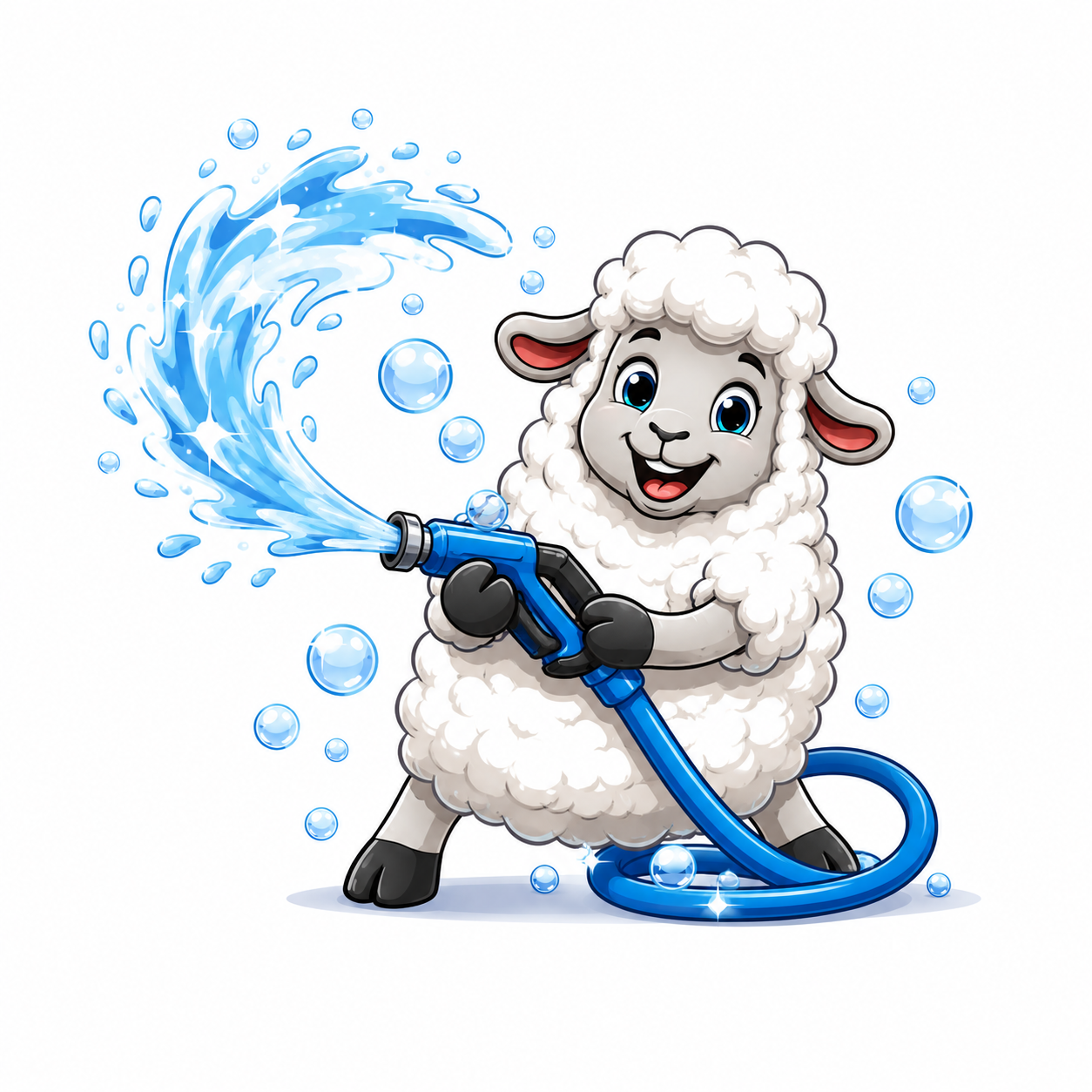 Soapy Sheep mascot with hose
